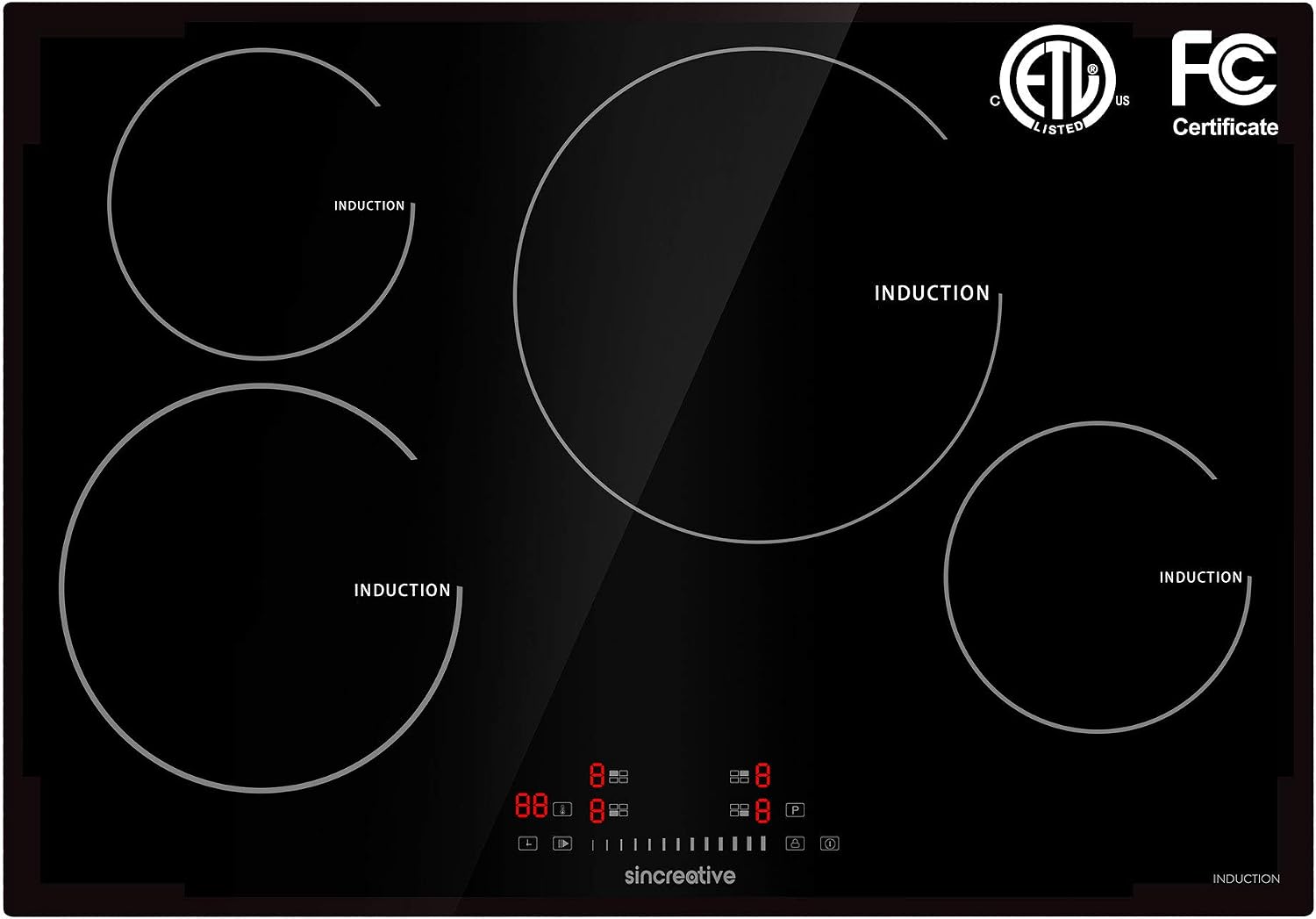 30 Inch Induction Cooktop, 4 Burners Electric Cooktop Drop-in Electric Stove Top 240V Smoothtop Ceramic Glass Induction Burner with Timer, Kid Safety Lock, 9 Heating Level, ETL & FCC Certificated