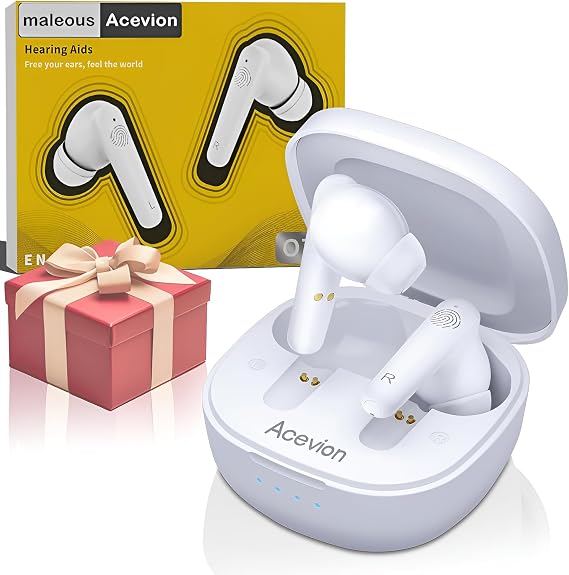 OTC Hearing Aids, 100H Rechargeable, Touch Control, Beige White | 24-channel DSP, feedback control, comfortable fit, clear daily listening support for adults 18+
