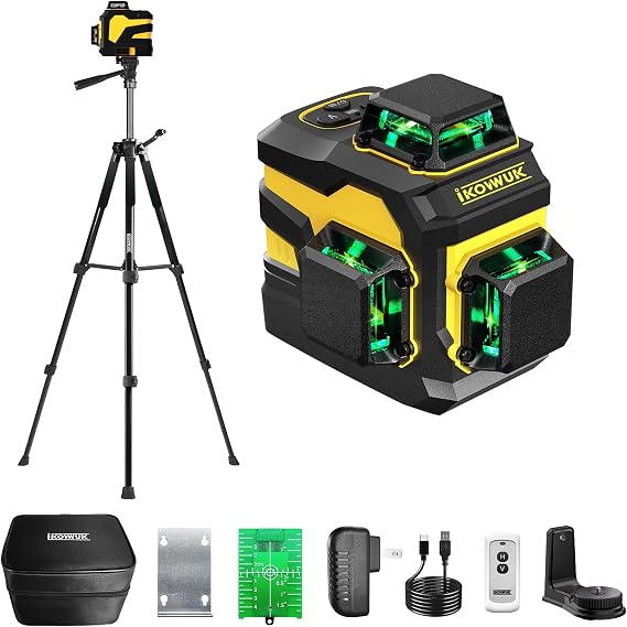 3x360 Laser Level with Tripod & Remote, Built-in 5200mAh Battery | Adjustable 59.8-inch Tripod, for Construction and Picture Hanging
