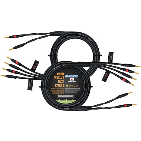 WORLDS BEST CABLES 10 Foot - Canare 4S11 Audiophile Grade - HiFi Star-Quad Bi-Wire Speaker Cable Pair with Eminence Gold Banana Connectors
