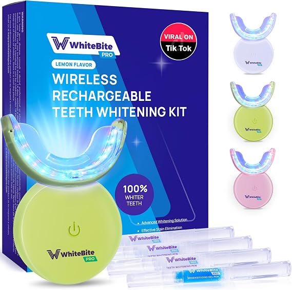 Whitebite Pro Teeth Whitening Kit for Sensitive Teeth 32X LED Light + 35% Carbamide Peroxide Gel + Remineralizing Gel | Dental-Grade Whitening at Home Flavor Lemon