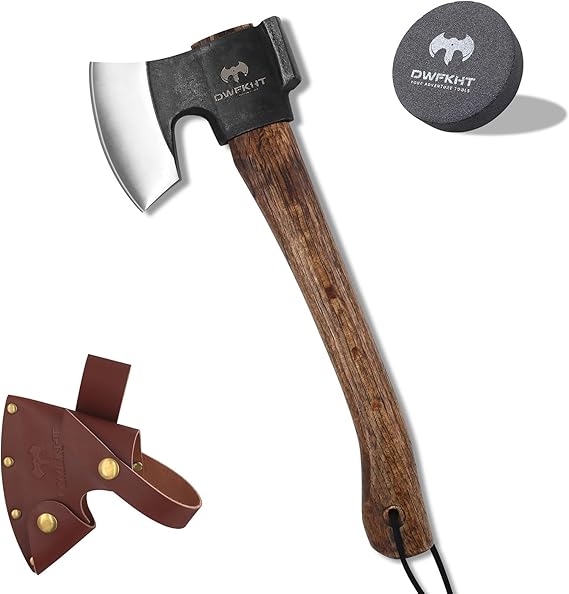 14.4" Hatchet, Camping Axe, Survival Axe with Sheath, Bushcraft Hatchet with 1065 Carbon Steel and Beech Handle for Wood Chopping Perfect for Outdoor Survival and Adventures