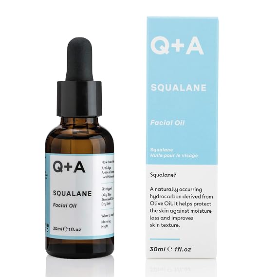 Q+A Squalane Facial Oil (30ml), Natural Hydrating Oil for Soft, Supple Skin, Vegan Formula Derived from Olive Oil, Fragrance Free Skincare, Delivers Deep Hydration for Silky Skin