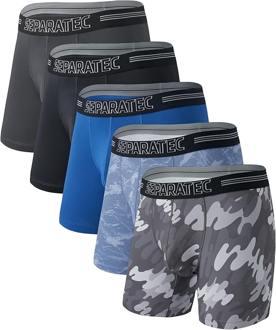 Separatec Dual Pouch Underwear for Men Moisture Wicking Men's Boxer Briefs with Ball Pouch, Printed Underwear 3 or 5 Pack