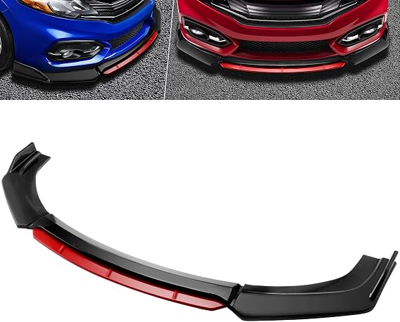 4pcs Front Bumper Lip Fit for Honda Civic 2014 2015 | Glossy Black and Red, Front Splitter Spoiler Protection Trim