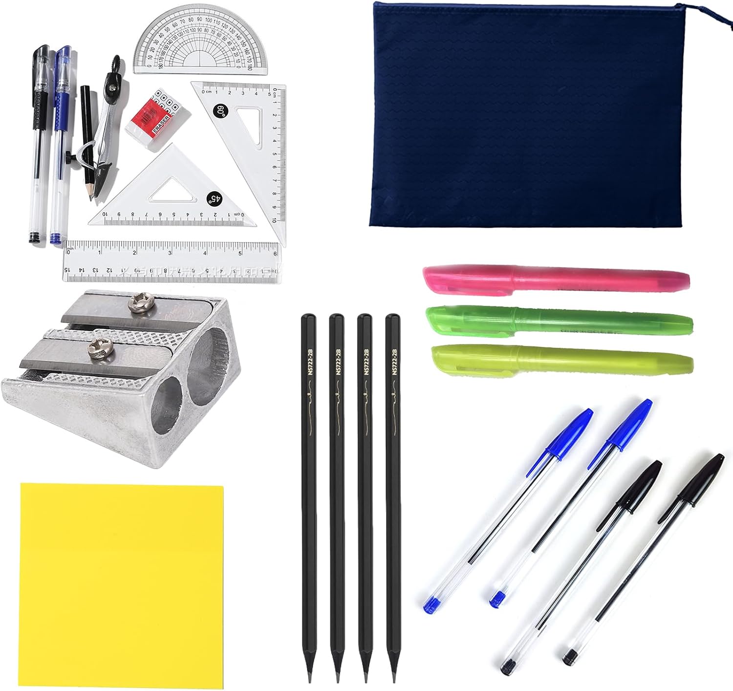 23-Piece Pencil Case with Stationery Included, Complete School Supplies Kit with Ruler Set, Maths Sets for Secondary School, Exam Ready for Students, Office & Home Use
