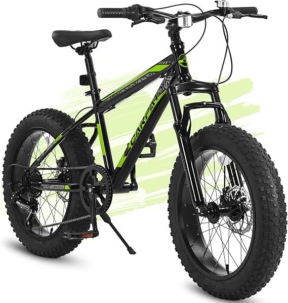 S20109 20 Inch Kids Bike, 4" Inch Fat Tire Mountain Bike for Ages 8-12 Boys Girls, 7 Speed Teenager Children Kids' Bicycles, Front Suspension Disc Brake, 14 Inch Height Steel Frame