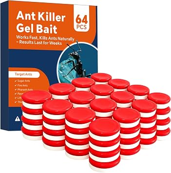 64 PCS Ant Killer Gel Bait Stations, Extra Strengthen Ant Bait Traps, Long-Lasting Effective Pest Gel for Carpenter Ants and Other Common Household Ants, No Mess Easy Use, Safe for Pets and Kids