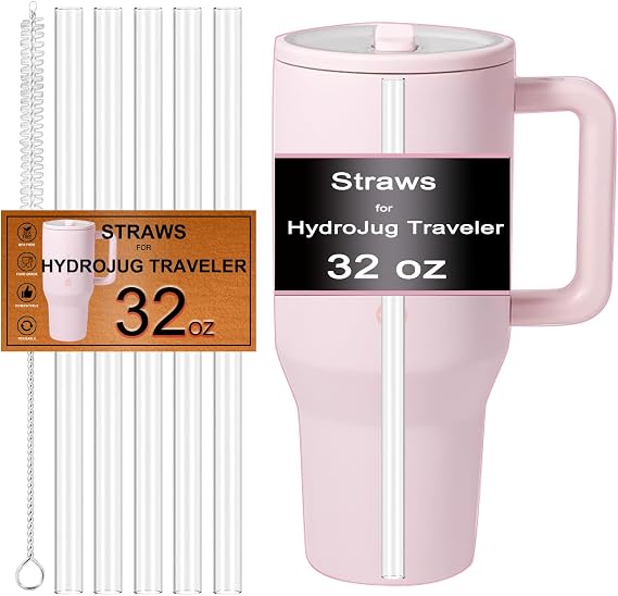 Replacement Straws for HydroJug 32 oz Tumbler, 5-Pack, Clear