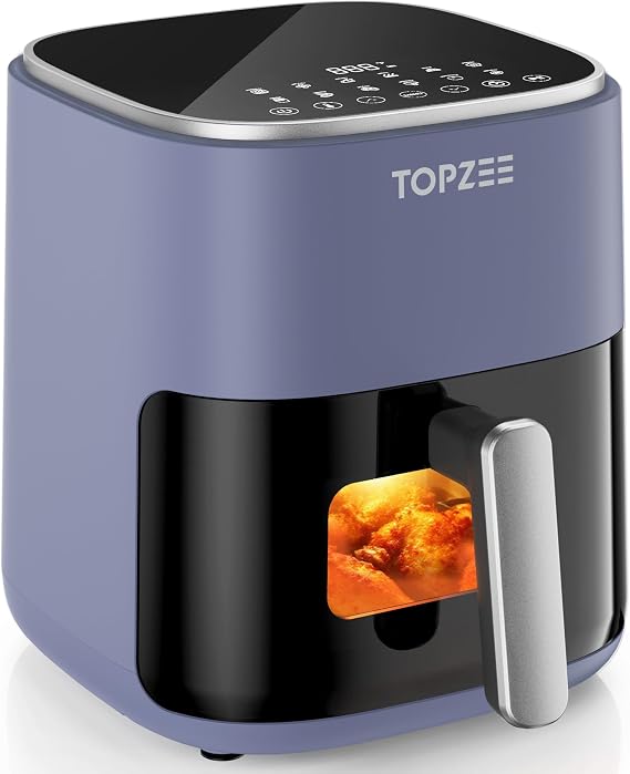 TOPZEE Air Fryer 12-in-1, 5.5-QT Compact Large Air Fryer with 360 Hot Air Circulation, 100400F Precise Heat, Visible Window, 95% Less Oil, Bake, Reheat, Broil, Proof, Dark Gray