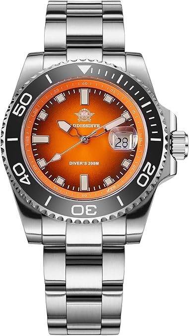 ADDIESDIVE 41 MM Mens Dive Watch Quartz Movement Watches for Men Easy to Read Dial 200 M Waterproof BGW9 Luminous Analog Orange/Red/Green/Black Gradient Dial