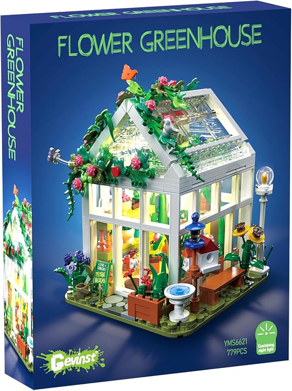 Flowers House Building Set with LED Light, Creative Garden House Buiding Toy for Home Decoration, Greenhouse Model Playset, for Adults Teens Girls Friends Ages 8+, Xmas Birthday Gift (779 Pieces)