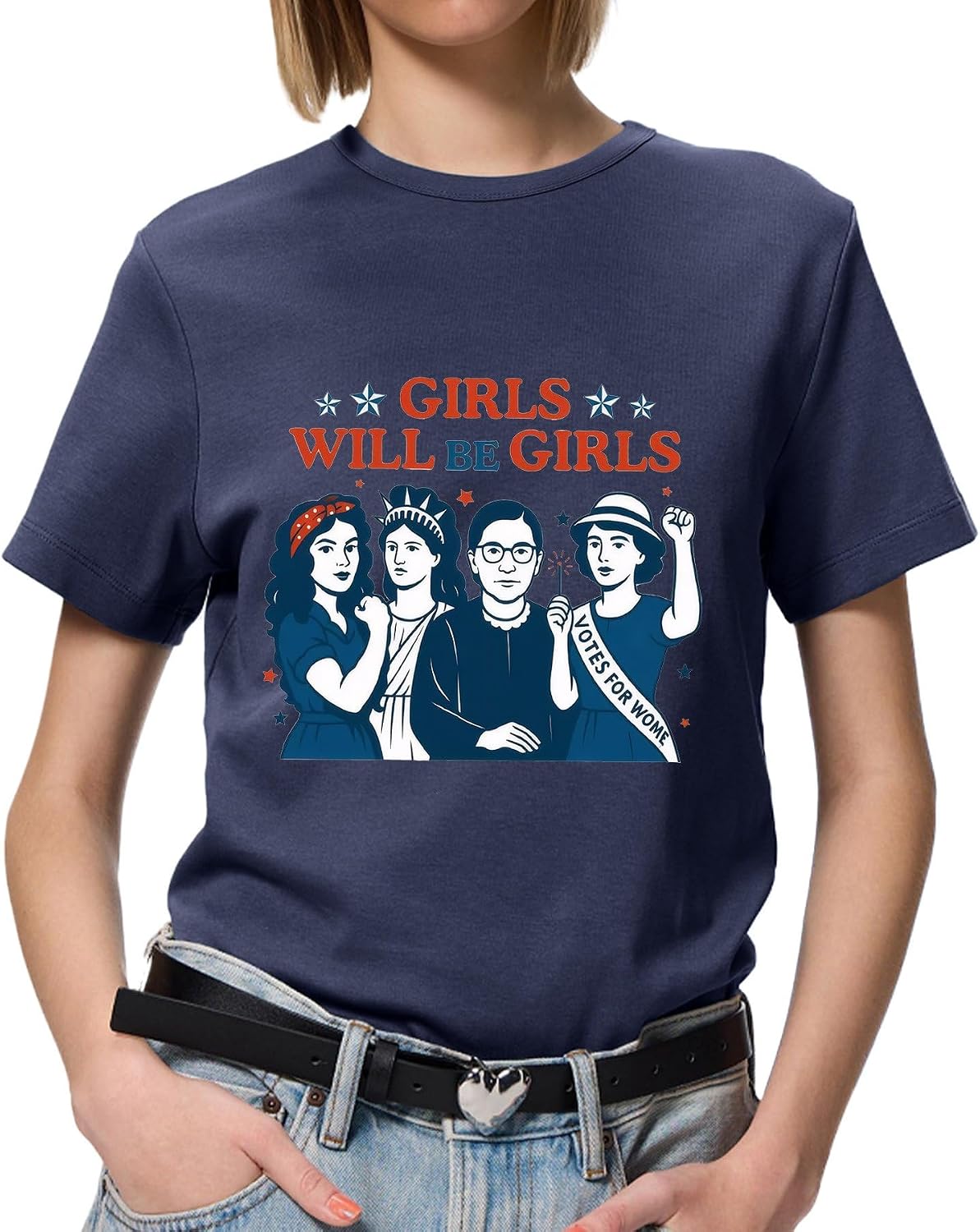 Funny Independence Day Shirt, Girls Will be Girls Patriotic Feminist 4th of July Tee, Strong American Women T-Shirt