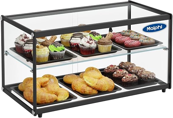 Malphi 29in. Tiered Pastry Bakery Display Case with Glass Shelf and Sliding Door,3cu. ft. Capacity|Large Bread Cookie Display Box | 29.3 x 15.3 x 15.4