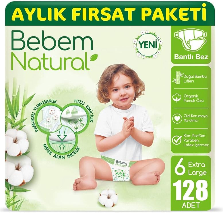 Bebem Natural Bebek Bezi 6 Beden Ekstra Large Aylık Fırsat Paketi 128 Adet