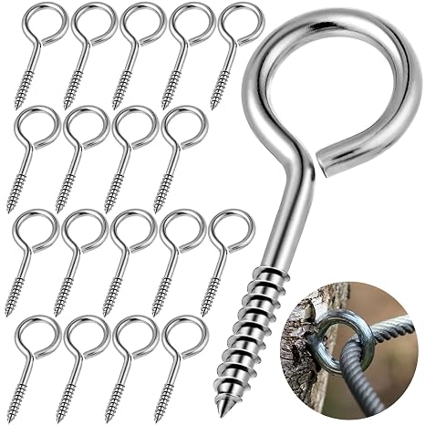 YGAOHF 2.5 Inch Eye Hooks Heavy Duty, 18 Pcs 304 Stainless Steel Eye Bolts Screw in, Eye Screws for Securing Cables Wires, Hanging Lights, Indoor & Outdoor Use (Silver)