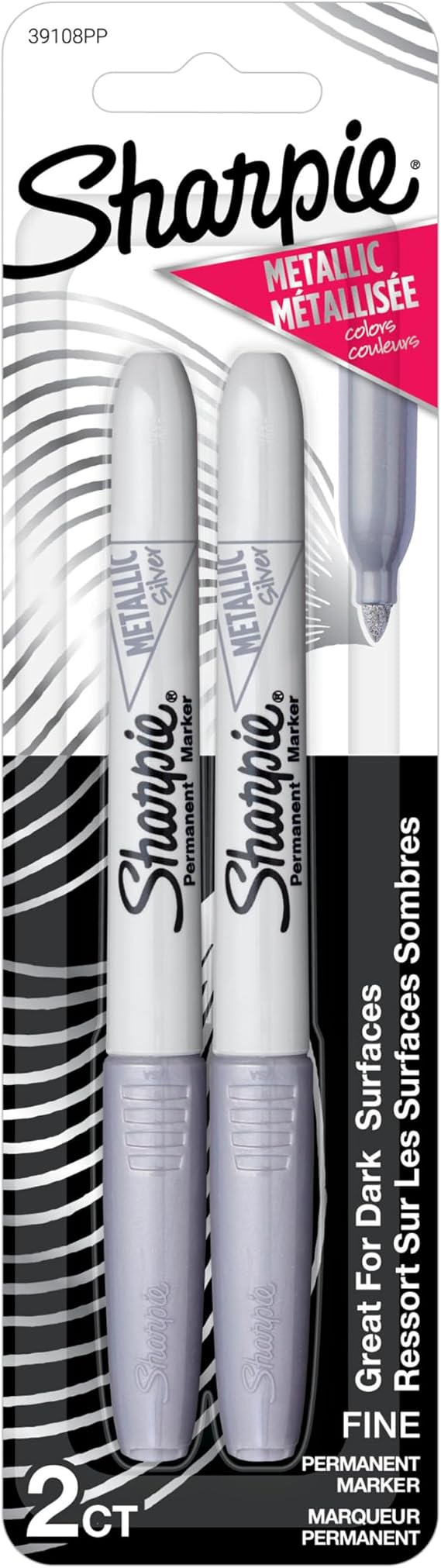 Sharpie Metallic Permanent Markers, Fine Point, Silver, 2 Count - For Black Paper or Dark Surfaces, Arts & Crafts, Posters | For Black Paper or Dark Surfaces, Arts & Crafts, Posters