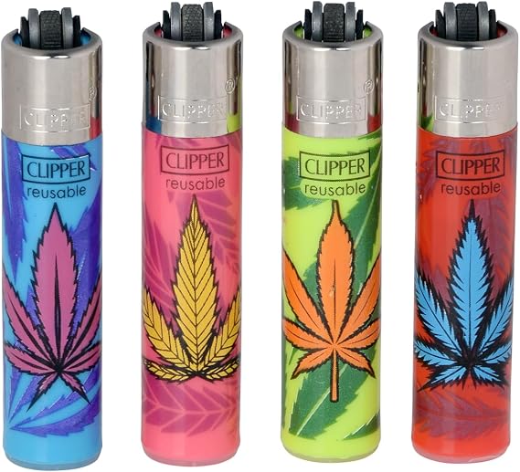 Clipper Micro Reusable Lighters - 4 Pack - Fresh Leaf Design