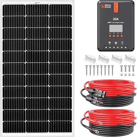 RICH SOLAR 100 Watt 12 Volt Solar Starter Kit with 20A MPPT Charge Controller