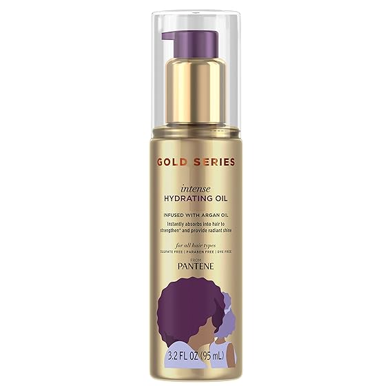 Pantene Gold Series Intense Hydrating Oil Treatment, 3.2 Fl Oz Hair Oil Infused with Rich Argan Oil for Beautiful, Shiny Hair - Dye, Paraben and Sulfate Free Formula