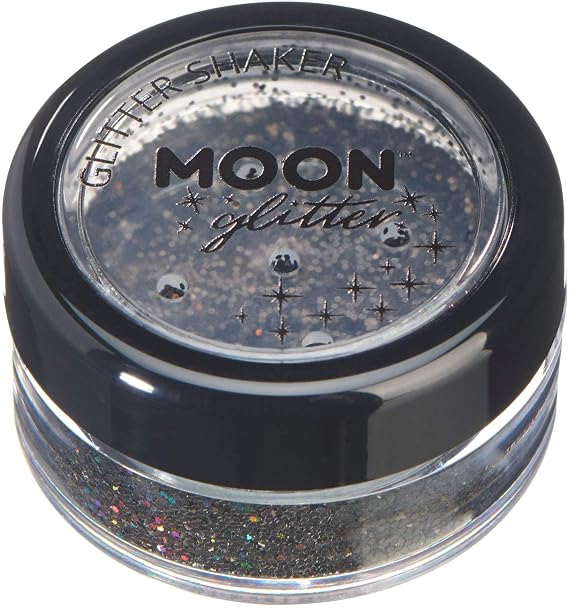 Moon Glitter Holographic Glitter Shakers 100% Cosmetic Glitter for Face, Body, Nails, Hair and Lips - 0.17oz - Black