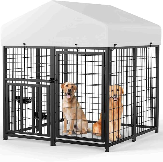 4 x 4 x 4.25 FT Outdoor Dog Kennel with Roof for Small Dogs