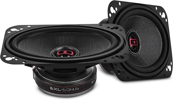 DS18 EXL-SQ4.6 4x6 2-Way Coaxial Speakers Pair, 60W RMS 260W Max Glass Fiber Cone, Neodymium Tweeter, 3-Ohm, Black Steel Basket