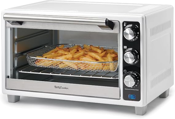 Betty Crocker Air Fryer Convection Toaster, 1500 Watts, BC-4637W, White | 0.7 Cu. Ft. 22-Liter Capacity, 7 Function Convection Oven with Pizza, Bagel, Roast, Bake & Keep Warm Settings