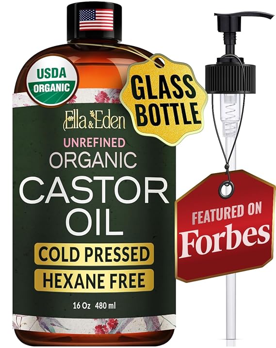 USDA Organic Castor Oil, 100% Pure Cold-Pressed Hexane-Free, 16 Oz