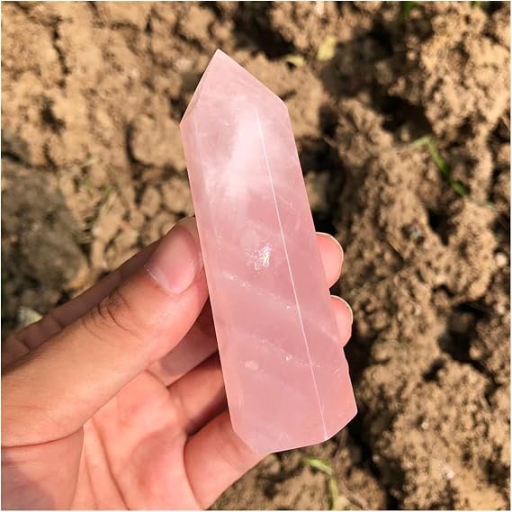 Natural Crystal Rough 1PCs Natural Rock Pink Rose Quartz Crystal Wand Point Healing Mineral Stone Collection DIY Home Decor Hexagonal(1pcs)