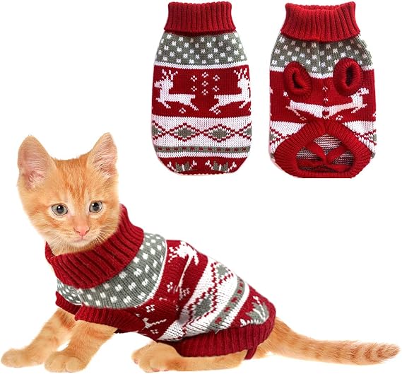 Dog Christmas Sweaters Pet Winter Knitwear Xmas Clothes Classic Warm Coats Reindeer Snowflake Argyle Sweater for Kitty Puppy Cat-XS