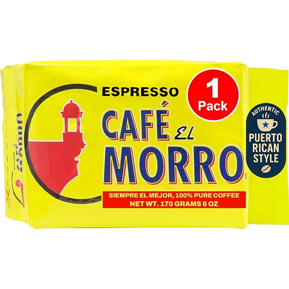 Cafe El Morro Dark Roast Espresso Ground Coffee, Bulk Coffee, Authentic Puerto Rican Style Coffee, Vacuum Sealed, Ground Espresso Beans, 6 oz (1-Pack)