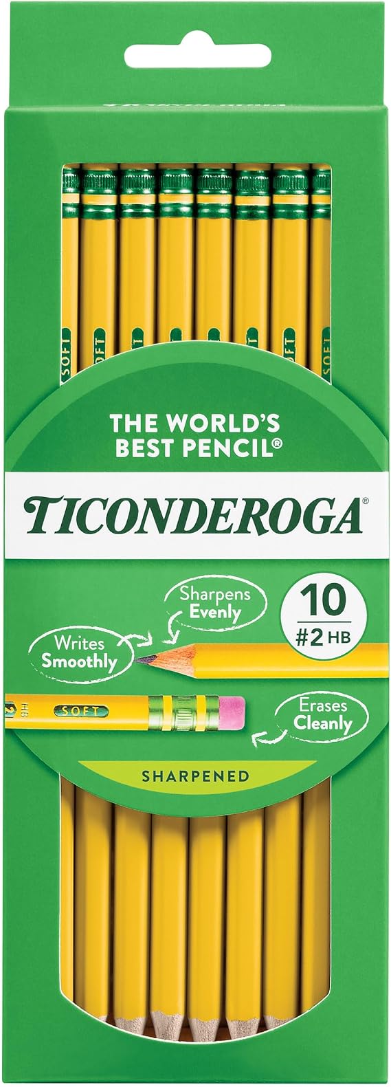 Ticonderoga Wood-Cased Pencils, Pre-Sharpened, 2 HB Soft, Yellow, 10 Count