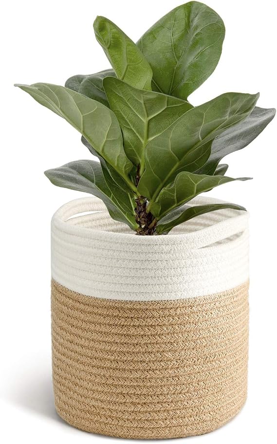 TIMEYARD Jute Rope Plant Basket Small Woven Storage Baskets for Up to 7" Planter, 8" x 8" Decorative Plant Pot Cover Woven Planter Basket Laundry Baskets with Handles Modern Home Decor