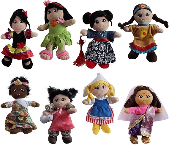 Snuggle Stuffs Soft Plush Around The World 8" Dolls, 8 Pack
