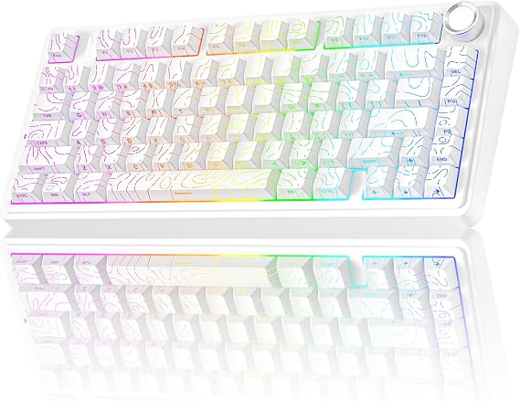 AULA F75 75% Wireless Mechanical Keyboard,2.4Ghz/Type-C/BT5.0 Gaming Keyboards,Advanced Structure,Side Engraved,RGB Backlight,Hot Swappable Custom Keyboard for PC/Mac (White)