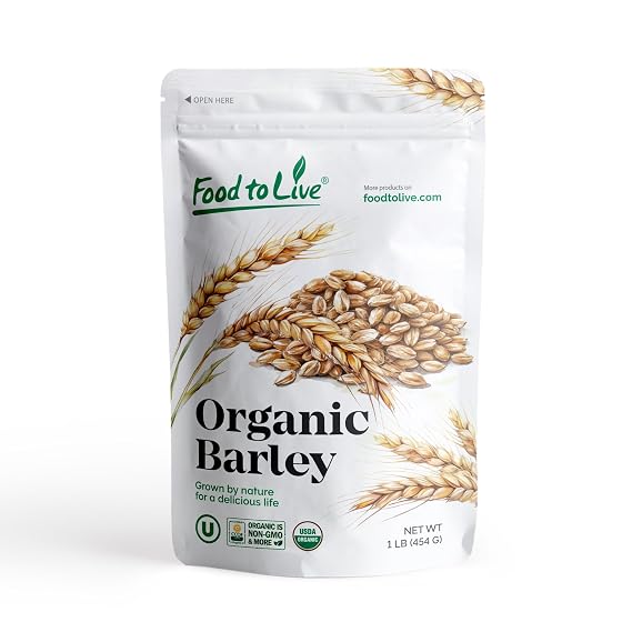 Food to Live Organic Pearl Barley, 1 Pound Non-GMO, Polished Unhulled Barley, Kosher, Vegan, Bulk. Cooks Faster than Hulled Barley. Rich in Fiber, Selenium. Great for Hot Cereal, Salads, Stews