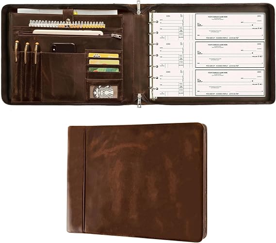 7 Ring Check Binder for Business Checks, Checkbook Binder with Zipper for 3-up Business Checks,Personalized Check Book Portfolio for 9 x 13 inch 200 Sheets - 600 Checks, Check Holders for Men/Women