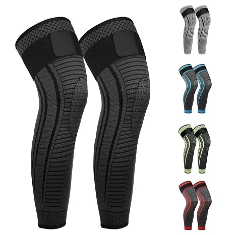 Full Leg Compression Sleeves 2 Pack anti Sliping Ventilation Long Knee Support with Wraps for Men and Women Long Knee Compression Sleeve for ACJ, PCL, Meniscus Tear, Arthritis (M, Black)