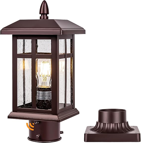 Brilvibera Dusk to Dawn Outdoor Hardwired Post Lights Electric Bronze | Waterproof Outdoor Post Lamp for Patio, Exterior Post Lamp Light Fixture for Garden, Pathway