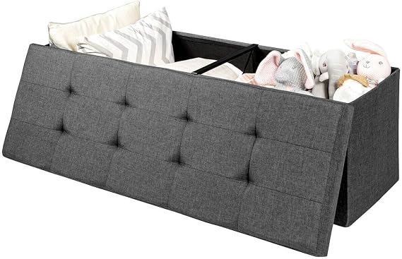 Large Ottoman with Storage, Folding Ottoman Bench, Storage Ottoman Chest, Entryway Bench, End of Bed Bench for Living Room, Bedroom, Gray