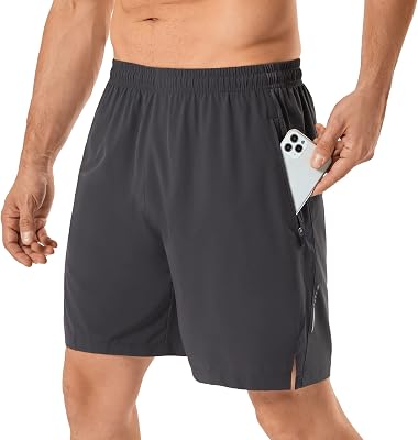 urbciety Mens 7 Quick-Dry Athletic Running Shorts with Zipper Pockets, UPF 50, Reflective Strips & Side Mesh Panels