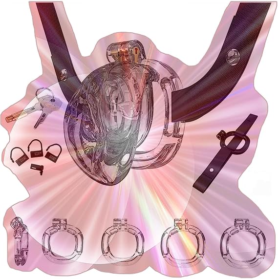Male Protection Cage Set with Soft Cover, Male Practice Cage with Waist Belt and 4 Rings -USHA46 (B:Black-Transparent)