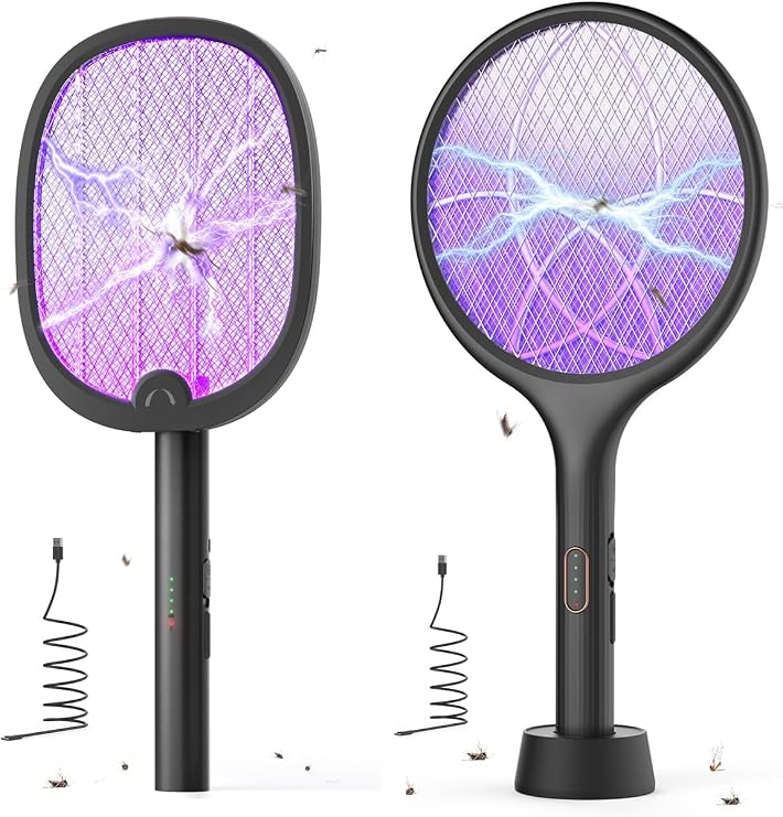 YISSVIC Electric Fly Swatter 4000V Bug Zapper Racket Dual Modes 2PCS with Purple Mosquito Light