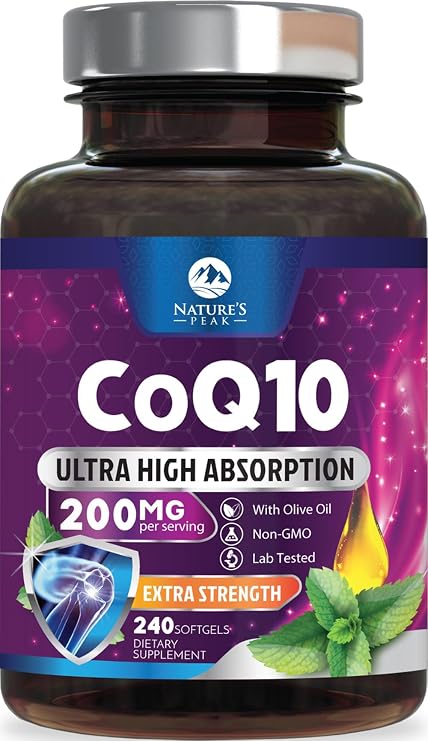 CoQ10 Softgels - Ultra High Absorption Coenzyme Q10 200mg Per Serving - Co Q 10 Softgel Supplement With Black Pepper, Energy & Heart Support Antioxidant - for Women & Men, Bottled USA - 240 Softgels