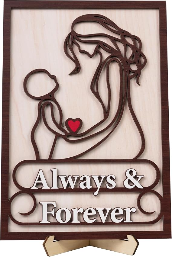 Always & Forever Wooden Plaque for Mom, Mother and Child Desk Decor, Mothers Day Gifts for Mom, Birthday Christmas Keepsake Gift for Mom