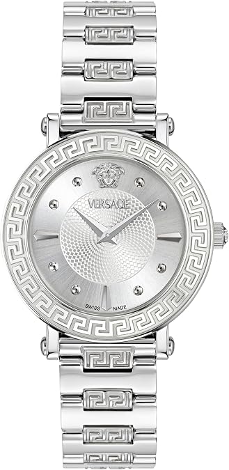 Versace Greca Sphere Collection Luxury Womens Watch Timepieces with a Silver Bracelet and Dial Featuring a Stainless Steel Case