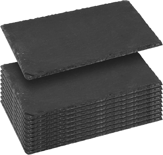 KEILEOHO Pack of 10 25 x 12 cm Slate Plates Rectangular Serving Plate Black Slate Table Coasters Slate Plates for Buffet Serving Decoration