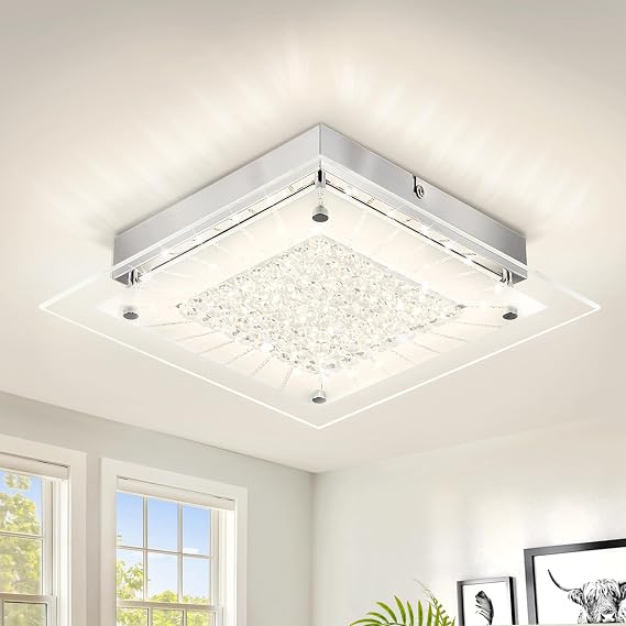Square Crystal Ceiling Light Flush Mount LED Dimmable Hallway Light Fixture