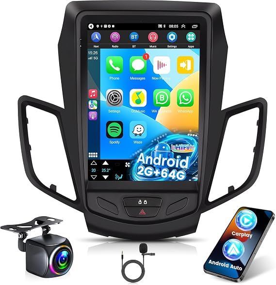 Car Radio for Ford Fiesta 2009-2014 with Wireless Carplay & Android Auto | 9.7 inch Stereo Support Wireless Carplay & Android Auto/GPS/WiFi/HiFi Audio/Bluetooth 5.0/FM RDS Radio/SWC